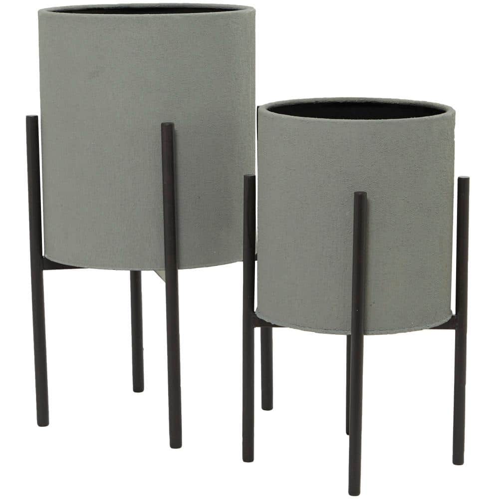 Modern Gray Iron Planters Set of 2 with Removable Stand - Indoor/Outdoor