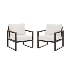 West Park Black Aluminum Outdoor Patio Lounge Chair with CushionGuard White Cushions (2-Pack)