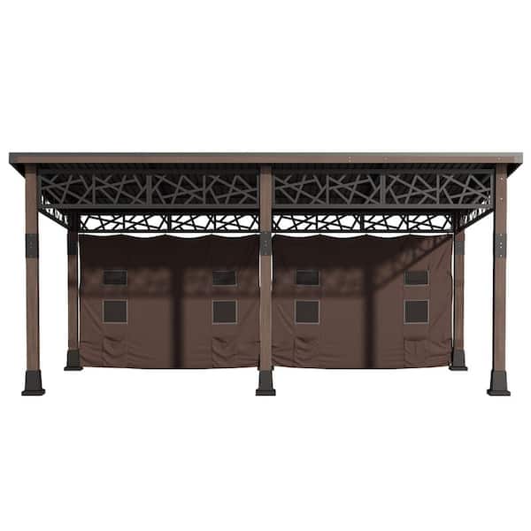 12 ft. x 20 ft. Solid Wood Patio Outdoor Gazebo with Hardtop Galvanized Steel Roof and Shade Curtain with Storage Pocket