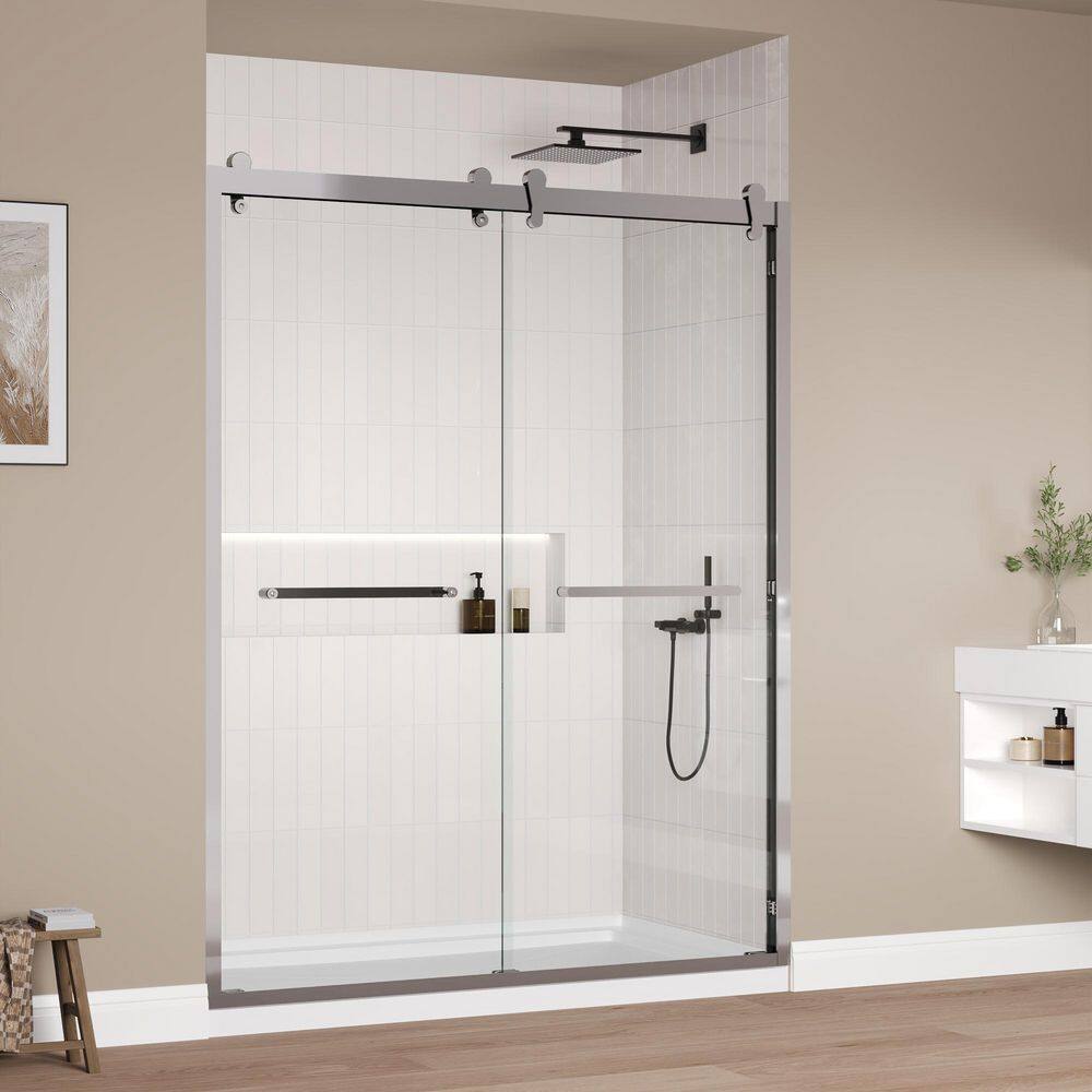 60 in. W x 76 in. H Framed Exposed Roller Double Sliding Shower Door in Chrome with 5/16 in. (8mm) Clear Glass price history on PriceWatchPro