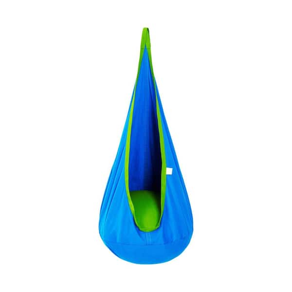 2.3 ft. Kids Cotton Hammock Swing Chair, Pod Swing Seat, Sensory Swing in Blue and Green for Indoor and Outdoor Use