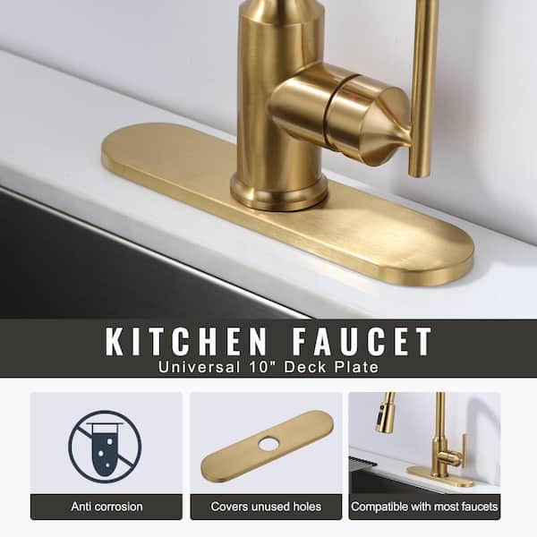 10 in. x 2.56 in. x 0.37 in. Stainless Steel Kitchen Sink Faucet Hole Cover Deck Plate Escutcheon in Gold