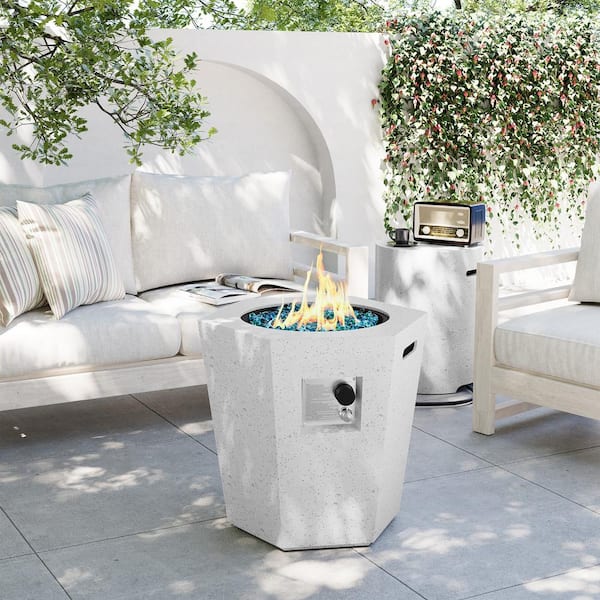 UPHA 24 in. x 22 in. 40,000 BTU Off-white Hexagon Terrazzo Outdoor Propane Gas Fire Pit Table with Propane Tank Cover