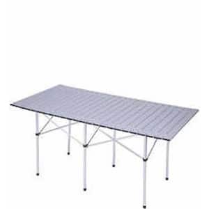 Metal Outdoor Picnic Table Folding Camping Table Chair Set with 4 Seats Chairs and Umbrella Hole