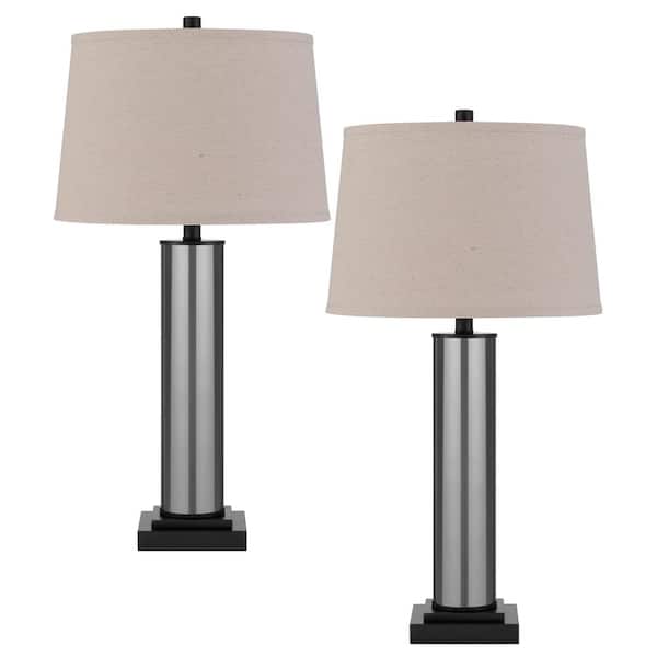 CAL Lighting 29 in. H Black Metal Glass Table Lamp Set with Drum Shade and Matching Finial (Set of 2)