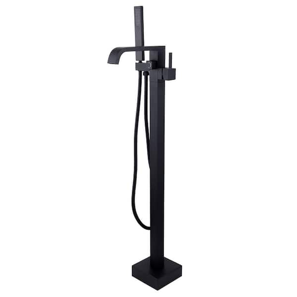 Maincraft Single-Handle Floor Mount Freestanding Tub Faucet with Hand Shower in Matte Black