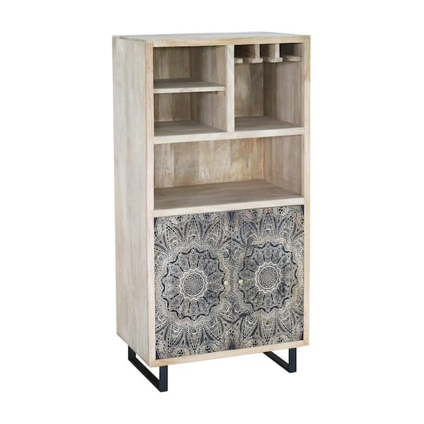 Furniture of America Prisca 4-Bottle Natural Mango Wood 28 in. Wine Rack Cabinet