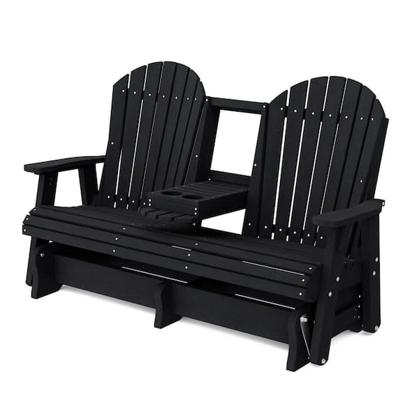 Heritage 2-Person Black HDPE Plastic Outdoor 5' Glider with Console
