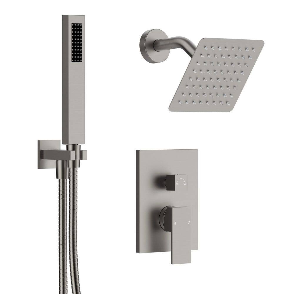 6 in. Wall Mount Square 1-Handle 2-Spray Tub and Shower Faucet 2.5 GPM Stainless Steel in Brushed Nickel Valve Included price history on PriceWatchPro