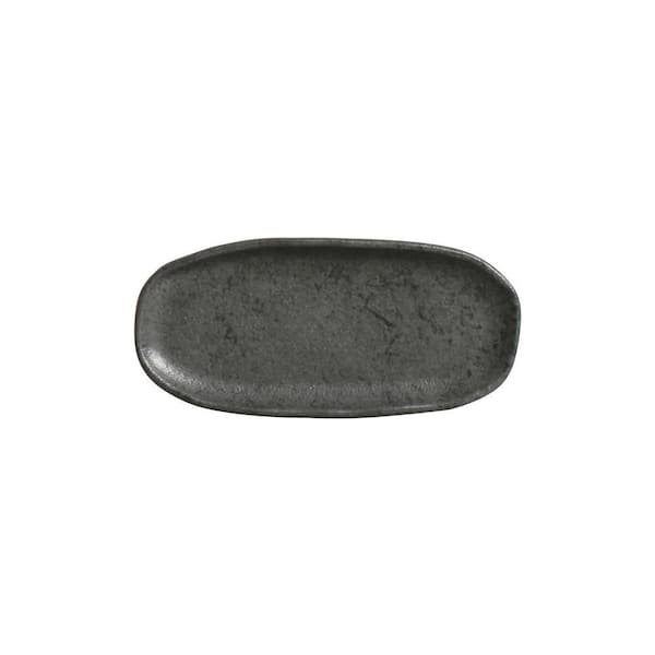 6.49 in. Chromium Gray Stoneware Shallow Oval Platter Organic (Set of 4)