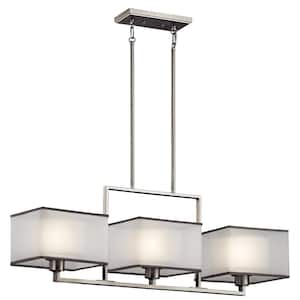 Kailey 36 in. 3-Light Brushed Nickel Transitional Shaded Linear Chandelier for Dining Room