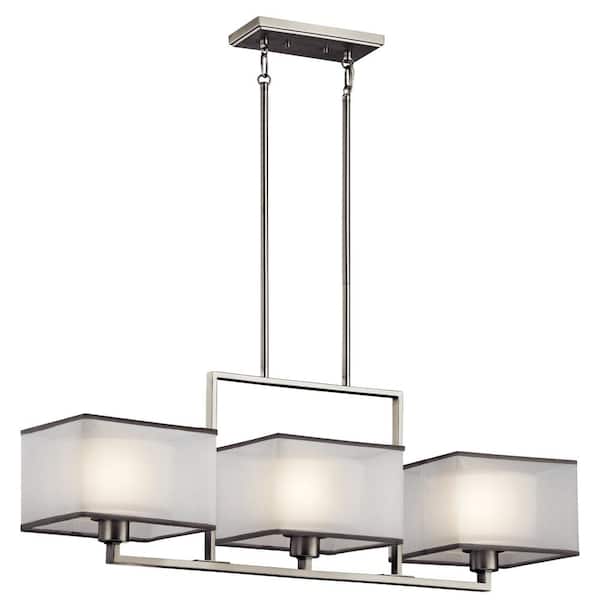 KICHLER Kailey 36 in. 3-Light Brushed Nickel Transitional Shaded Linear Chandelier for Dining Room
