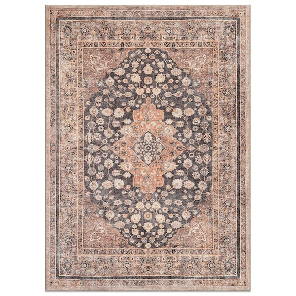Marin Persian Style Machine Washable Black 10 ft. x 14 ft. Area Rug