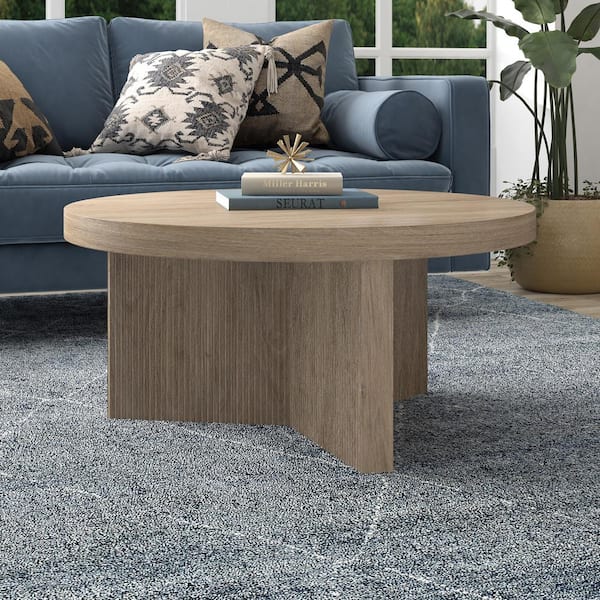 Meyer&Cross Holm 32 in. Antiqued Gray Oak Round MDF Top Coffee