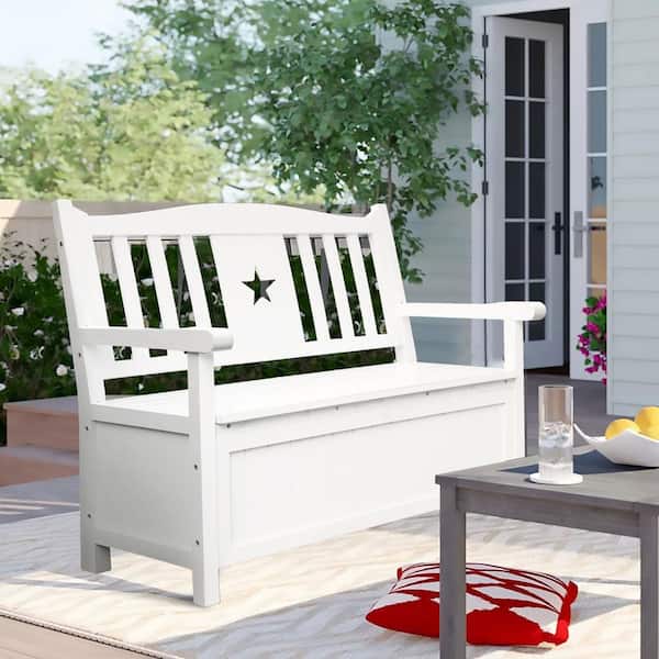 Veikous 47 2 In White Outdoor Garden Patio Rustic Entryway Storage Bench Pg0302 01wh The Home Depot Veikous 47 2 In White Outdoor Garden, White Outdoor Storage Bench