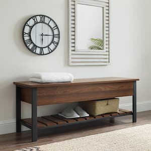 Dark Walnut Modern Farmhouse Storage Bench with Shoe Shelf