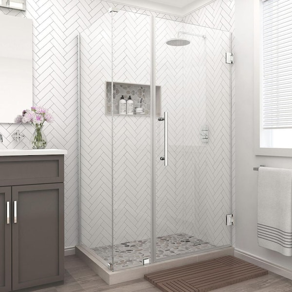 Aston Bromley 46.25 in. to 47.25 in. x 30.375 in. x 72 in. Frameless Corner Hinged Shower Enclosure in Stainless Steel