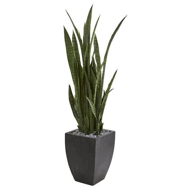 Nearly Natural 4.5 ft. Sansevieria Artificial Plant in Black Planter