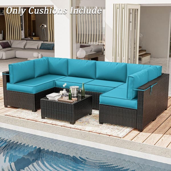 26 in. x 26 in. x 4 in. (14-Piece) Deep Seating Outdoor Lounge Chair Sectional Cushion Lake Blue