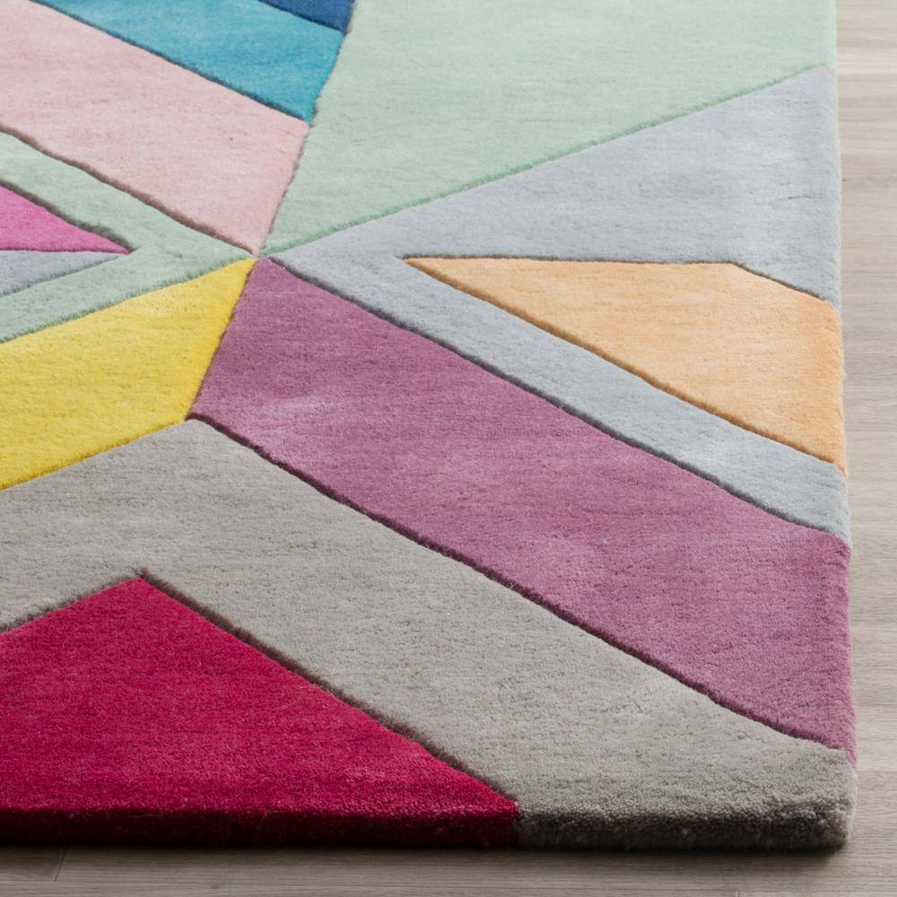 Gray and Multicolor Handmade Wool Geometric Area Rug