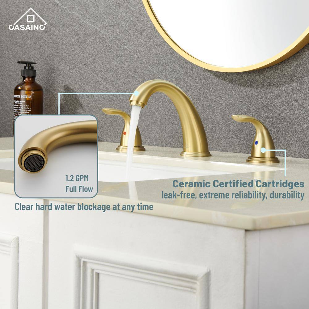 Brushed Gold Stainless Steel Widespread Bathroom Faucet with Drain