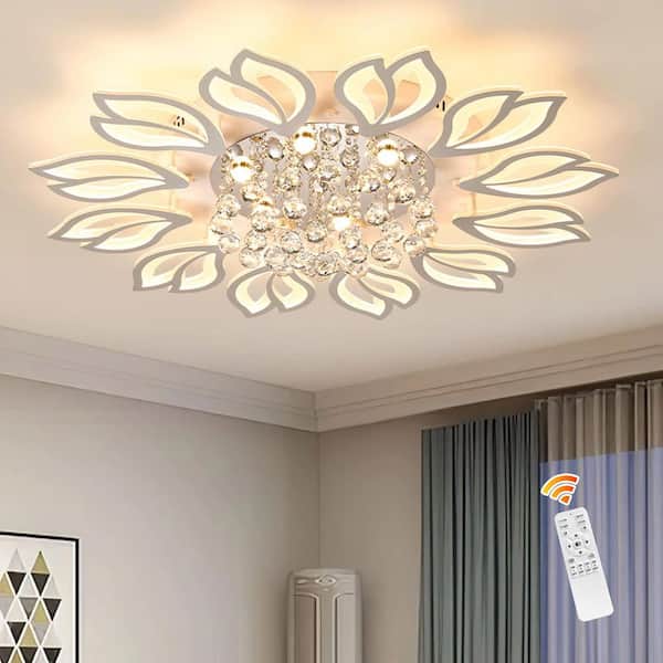40.75 in. 65-Watt Modern White Dimmable Integrated LED Flush Mount with White Acrylic Shade for Living Room Dining Room
