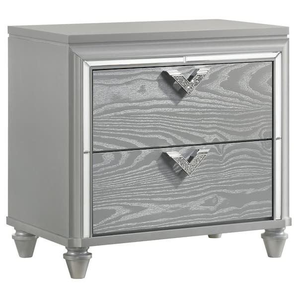 Coaster Veronica Light Silver 2-Drawer Nightstand Bedside