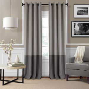 Gray Color Block Grommet Room Darkening Curtain - 52 in. W x 84 in. L