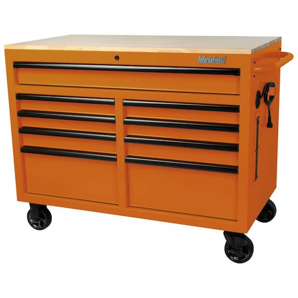 International 46 in. W x 24.5 in. D 9-Drawer Pink Tool Chest Mobile Workbench Cabinet with Solid Wood Top
