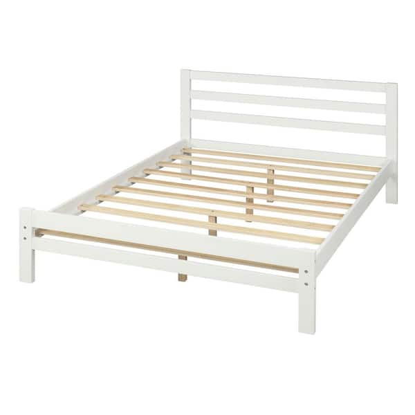 Simple Life 54.5 in. White Full Wood Platform Bed with 2-Drawers Headboard - The Home Depot