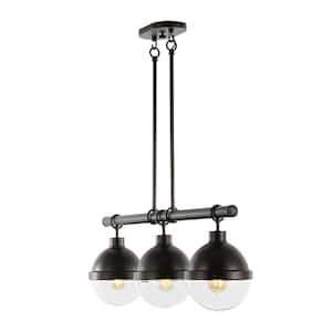 Caleb 33 in. 3-Light Industrial Farmhouse Iron/Glass Linear LED Pendant, Oil Rubbed Bronze/Clear
