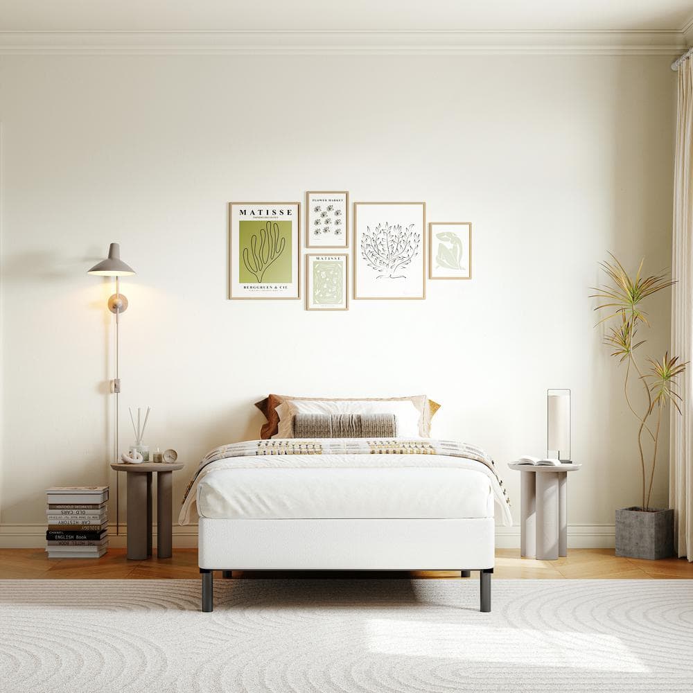 8 in. Queen Size Box Spring High Profile Metal Bed Base with Fabric Cover, 