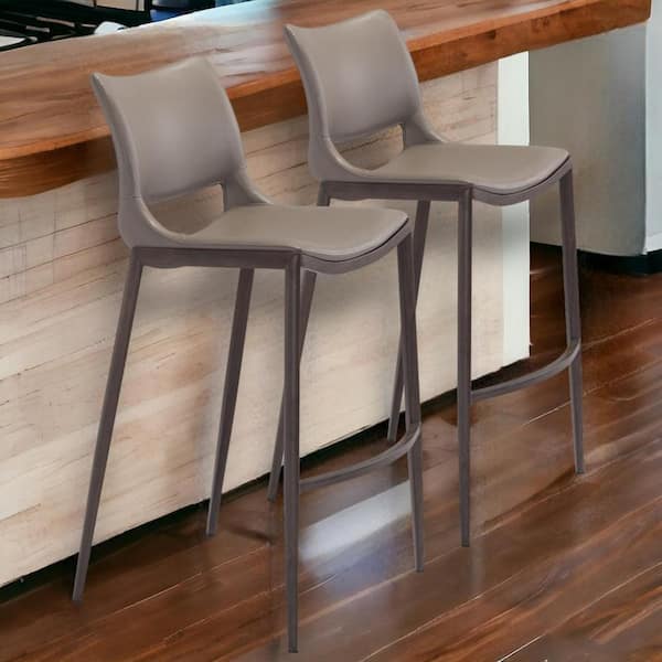 28.7 in. Gray Low Back Metal Bar Chair with Upholstery Seat Set of 2