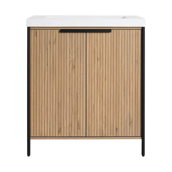 30 in. Freestanding Single Beige Bath Vanity with White Resin Top Unassembled