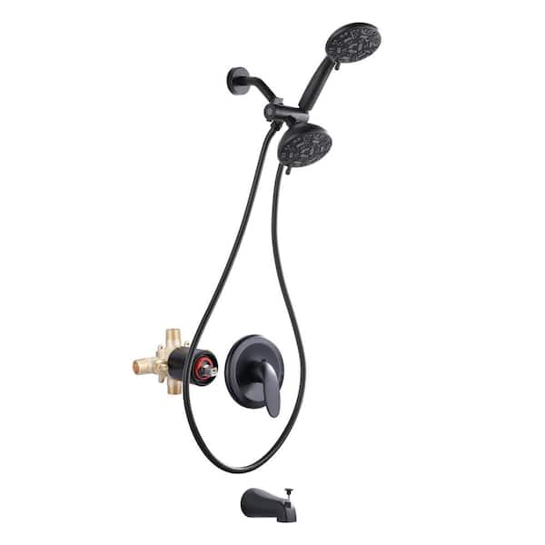 ALEASHA Single Handle 7-Spray Tub and Shower Faucet 1.8 GPM wtih Handheld Shower in. Matte Black Valve Included