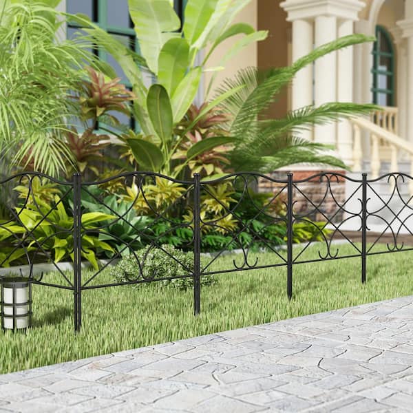 24.4 in. H x 23.6 in. W Black Metal Garden Fence Panel Outdoor Rustproof Decorative Garden Fence (10-Pack)