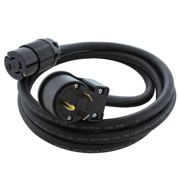 10 ft. 10 / 3 SOOW Indoor/Outdoor Extension Cord 30 Amp 125 Volt NEMA TT-30P to NEMA L14-30R in Black