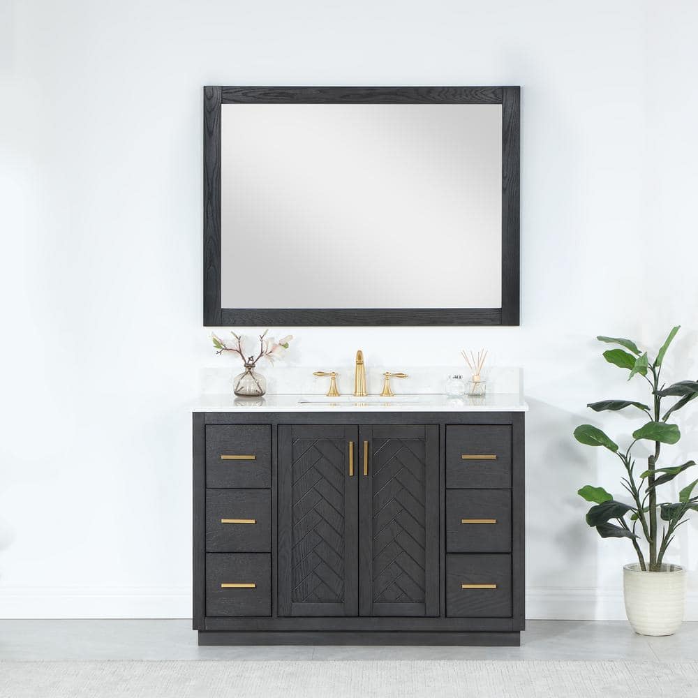 Altair Ivy 48 in. W x 36 in. H Rectangular Wood Framed Wall Bathroom Vanity Mirror in Brown Oak