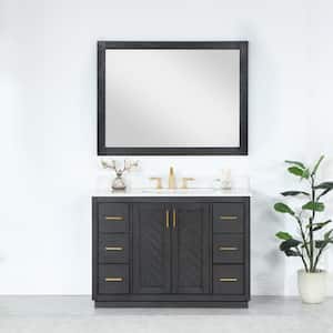 Ivy 48 in. W x 36 in. H Rectangular Wood Framed Wall Bathroom Vanity Mirror in Brown Oak
