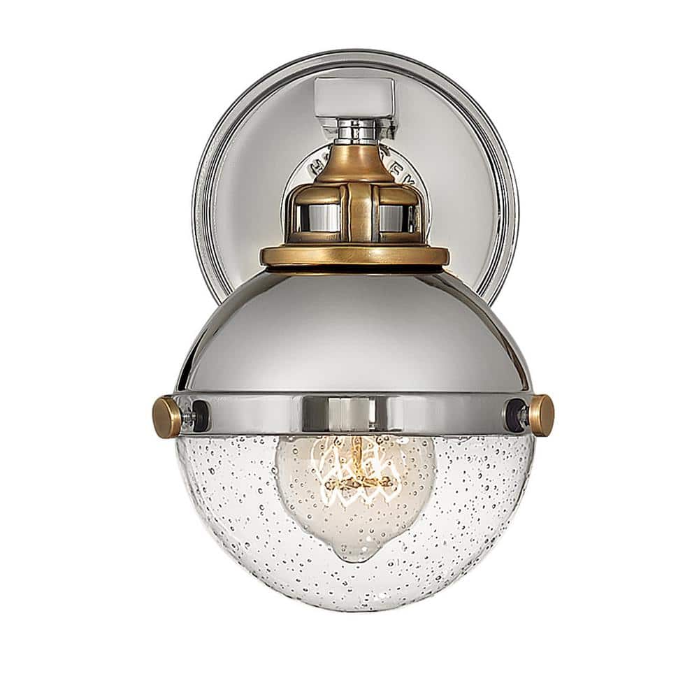 Elegant Polished Nickel Bath Vanity Light with Seedy Glass Shade