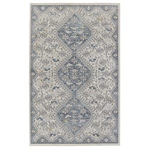 Machine Washable Yucca Cream/Blue 7 ft. 10 in. x 10 ft. Medallion  Area Rug