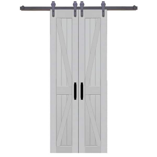 36 in. x 84 in. Board and Batten Composite PVC White Split Sliding Barn Door with Hardware Kit 36 in. x 84 in. Board and Batten Composite PVC White Split Sliding Barn Door with Hardware Kit
