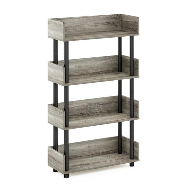 Turn-and-Tube 41.1 in. Tall French Oak/Black 4-Shelf Etagere Bookcase