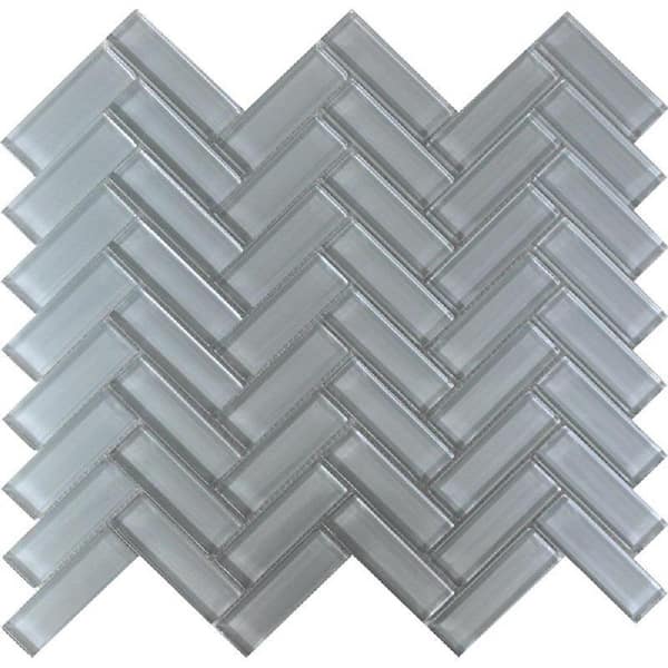 Apollo Tile Gray 4 in. x 5 in. Polished Herringbone Glass Mosaic Tile Sample (0.13 sq. ft./Piece)