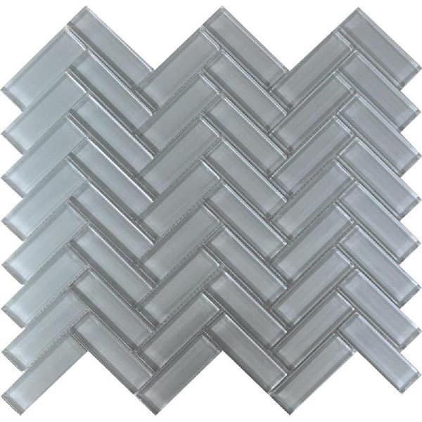 Apollo Tile Gray 11 in. x 12.6 in. Herringbone Polished Glass Mosaic Tile (4.81 sq. ft./Case)