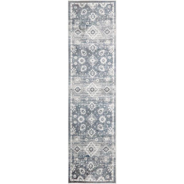 Nourison Astra Machine Washable Denim 2 ft. x 6 ft. Distressed Traditional Runner Area Rug