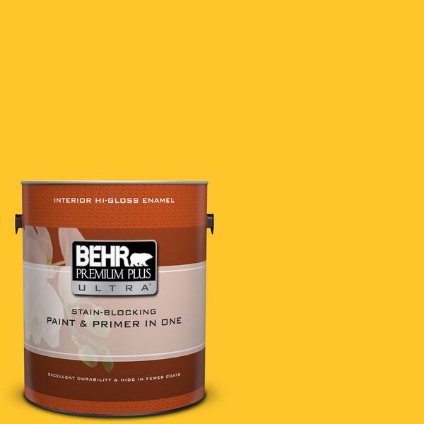 BEHR Premium Plus Ultra 1 gal. #330B-7 Sunflower Hi-Gloss Enamel Interior Paint and Primer in One