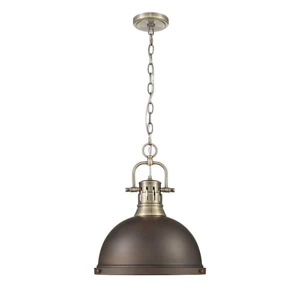 Golden Lighting Duncan 100-Watt 1-Light Aged Brass Pendant Light with Steel Shade