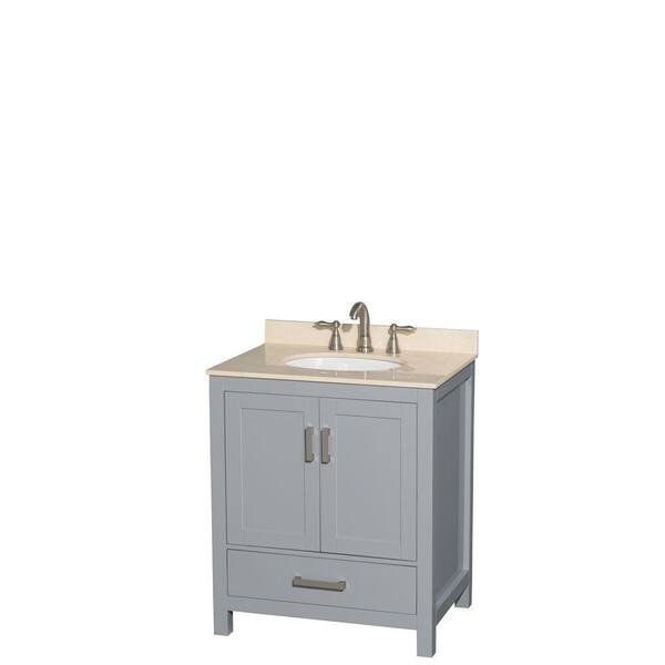 Wyndham Collection Sheffield 30 in. W x 22 in. D Vanity in Gray with Marble Vanity Top in Ivory with White Basin