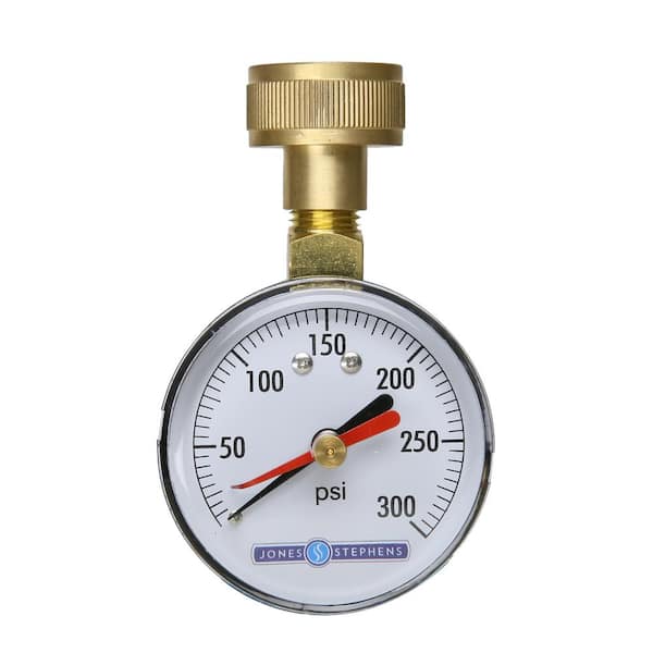 JONES STEPHENS 300 PSI Water Test Gauge with Memory Pointer and 3/4 in. Female Brass Hose Connection